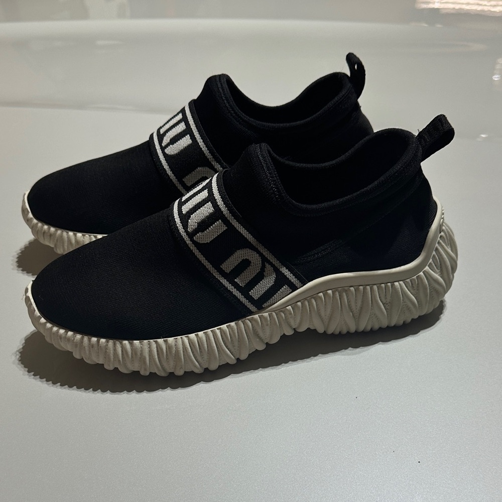 Miu Miu Slip On Sneakers Black and White